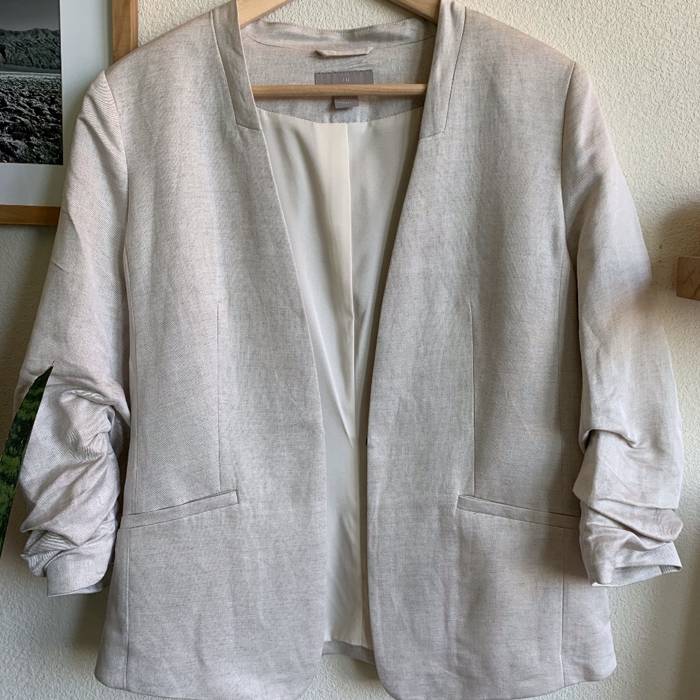 H&M, Cream, collarless, linen blazer, size 8